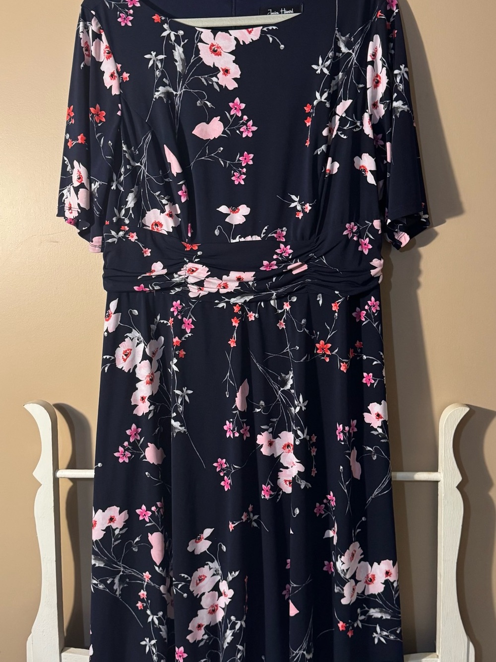 Jessica Howard Navy Floral Maxi Dress with Pink Accents